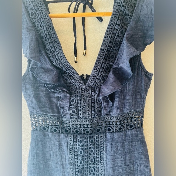 Blue Rain Crochet Flutter Sleeve Mini Dress in Navy Size Small - Picture 4 of 4